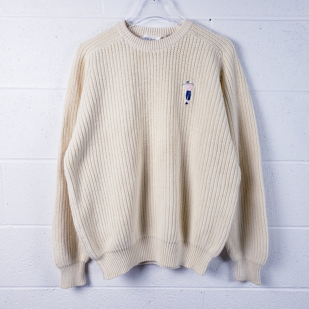 VTG Brian MacNeil Ribbed Knit Oversized Sweater Cream Embroidered Golfer Size XL